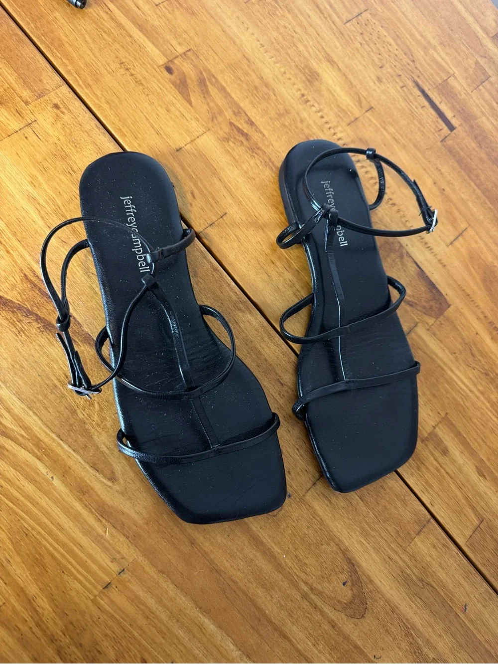 Jeffrey Campbell Corinth Black Leather Strappy Square Toe Sandals Size 9
